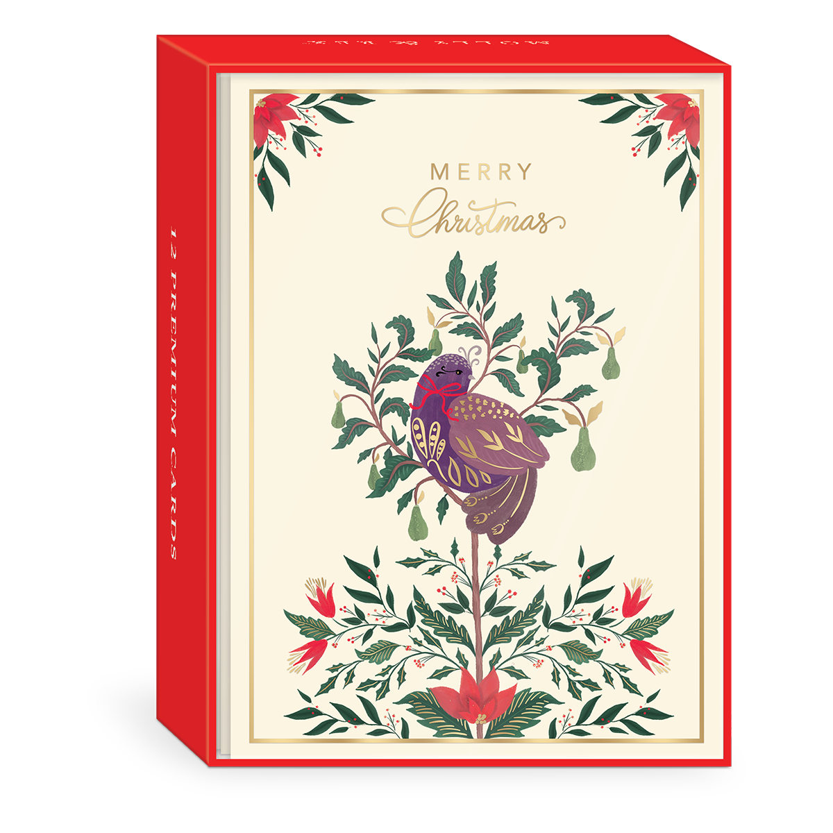 Boxed set of partridge-themed holiday cards with elegant designs, great for festive greetings.