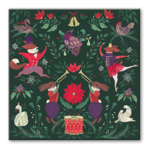 Green holiday beverage napkins, both functional and decorative for festive gatherings.