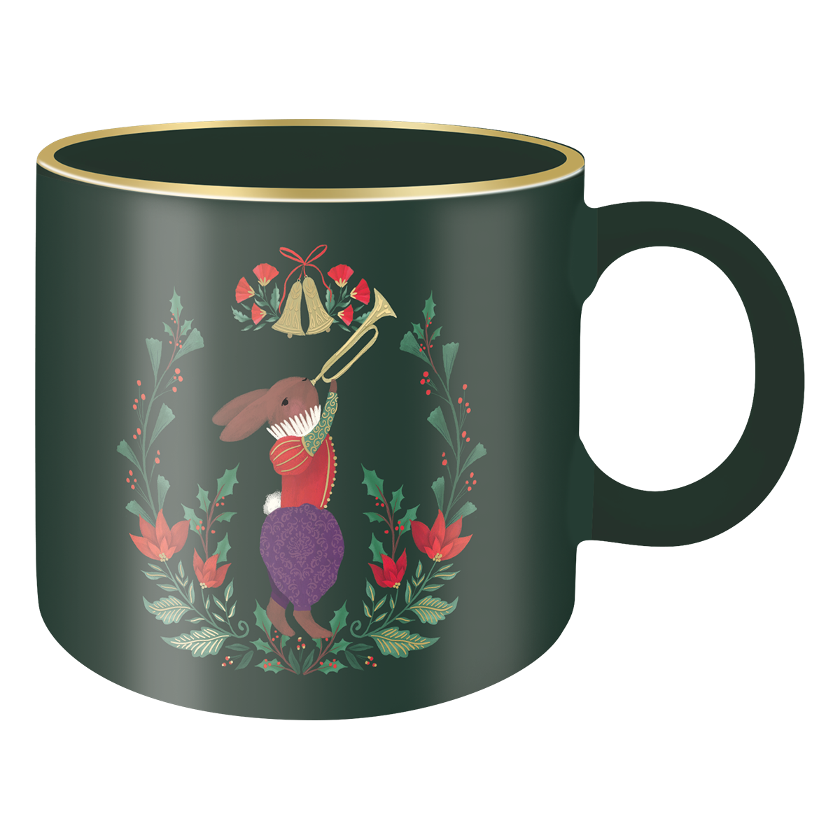 Festive rabbit-themed mug, ideal for sipping hot cocoa or mulled wine during the holidays.