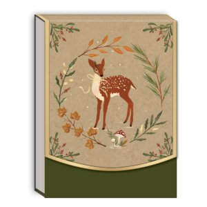 Deer-themed pocket notepad featuring woodland holiday motifs, perfect for jotting down reminders.
