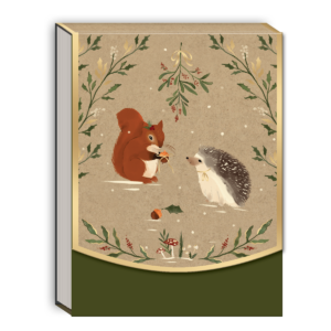 Hedgehog-themed pocket notepad with woodland Christmas designs, ideal for holiday notes.