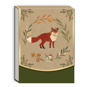 Fox-themed pocket notepad with woodland holiday patterns, great for festive reminders.