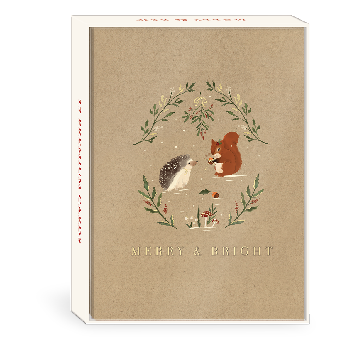 Boxed set of hedgehog-themed holiday cards with woodland motifs, ideal for spreading holiday cheer.