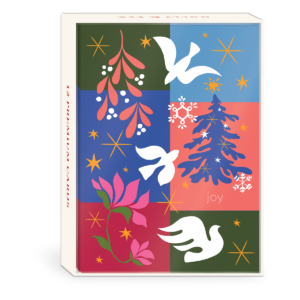 Boxed set of modern multi-themed holiday cards, ideal for festive greetings.