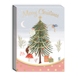 Hedgehog-themed pocket notepad featuring forest animal motifs, perfect for festive reminders.