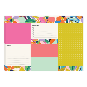 Colorful desk pad with playful patterns, great for notes and lists.