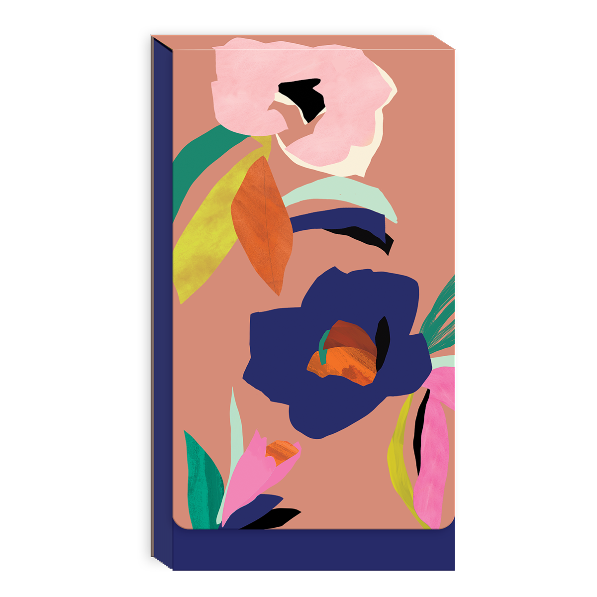 Floral-patterned tall notepad for stylish note-taking.