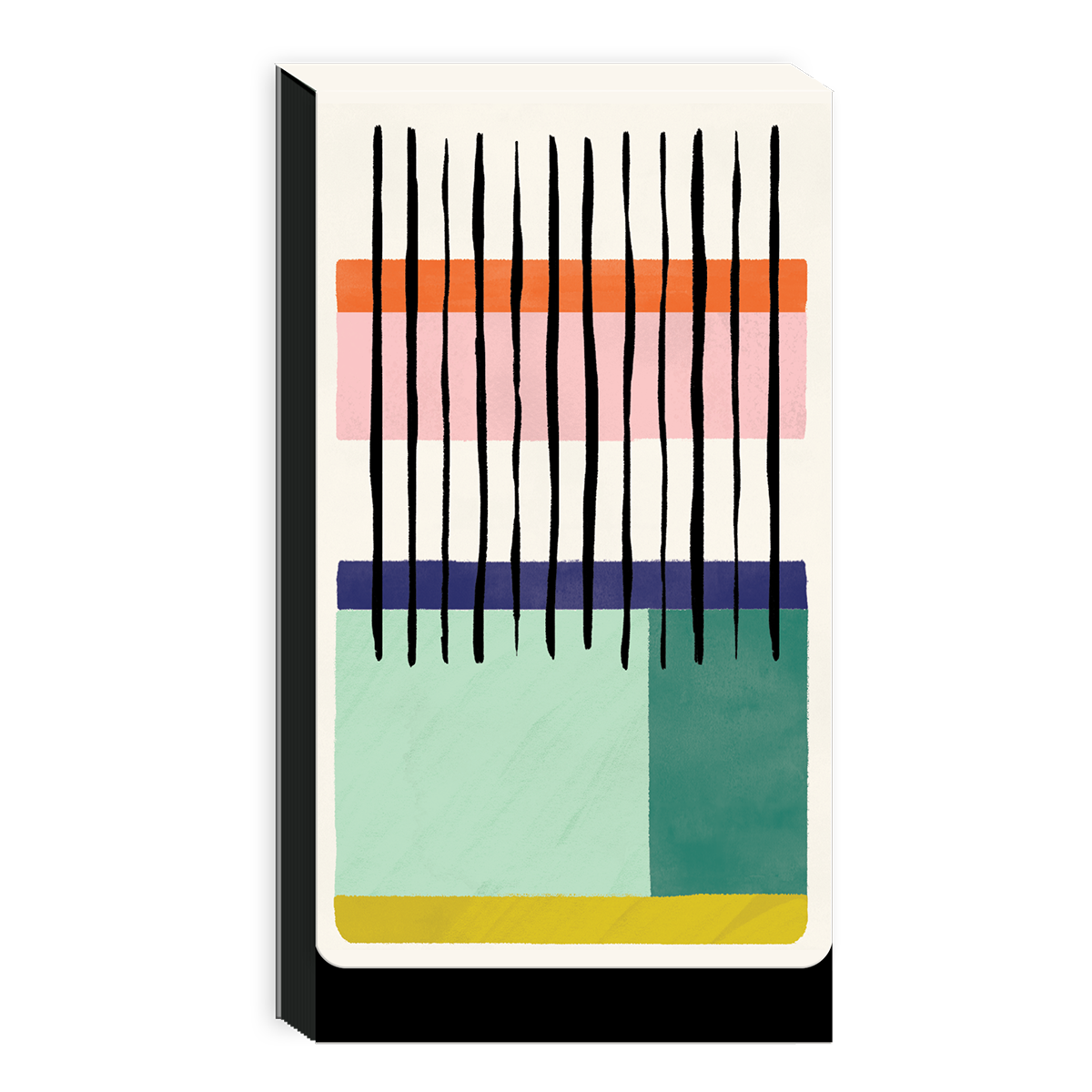 Stripe-patterned tall notepad for capturing important notes.