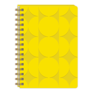 Yellow spiral journal for recording travel stories and dreams.
