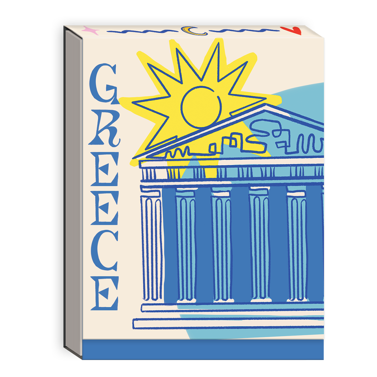 Greece-themed pocket notepad for recording travel thoughts and reminders.
