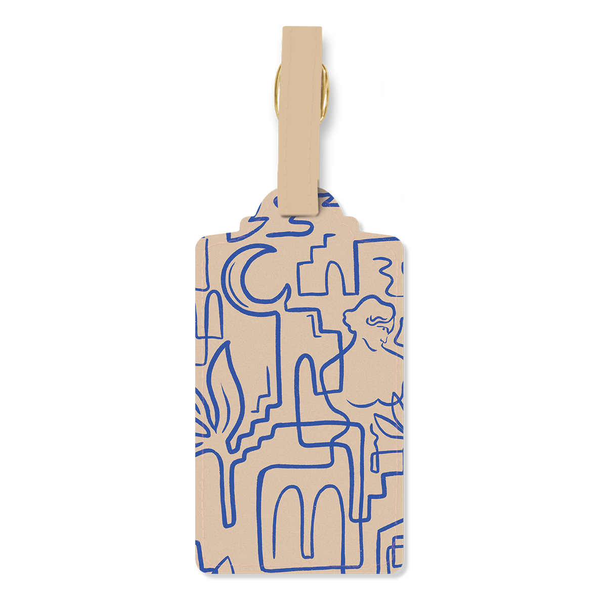 Linework-themed luggage tag for stylish travel organization.
