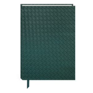 Teal weave hardcover journal for recording travel stories and dreams.