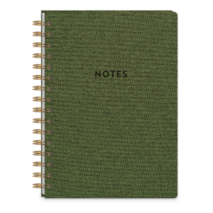 Olive spiral journal for jotting down plans and dreams.