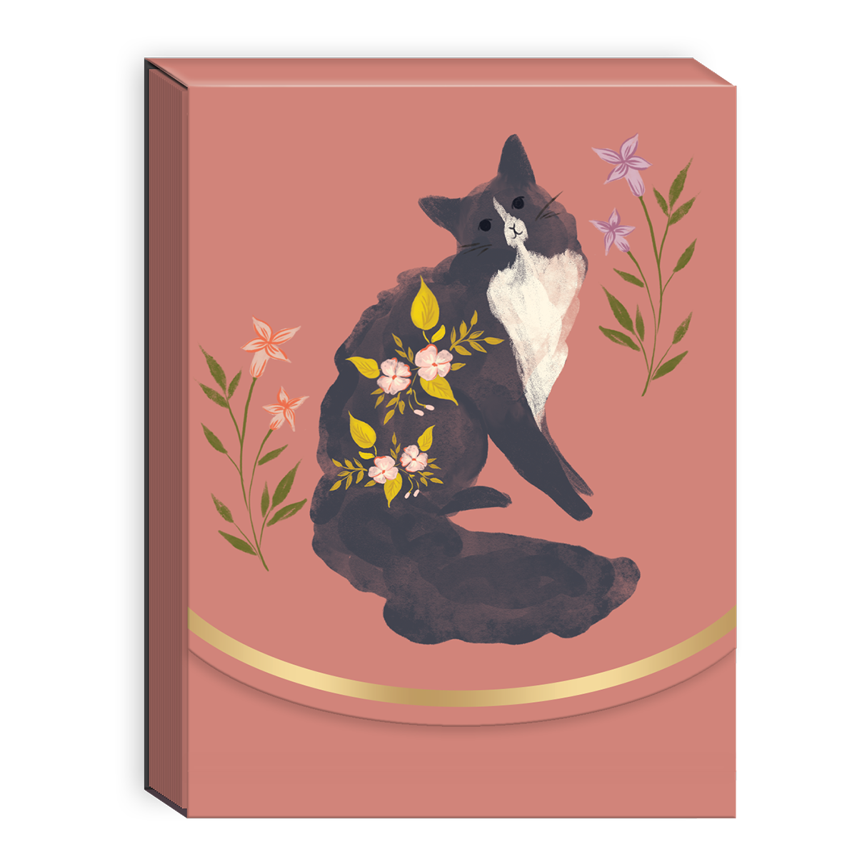 Black cat-themed pocket notepad for jotting down reminders and messages.