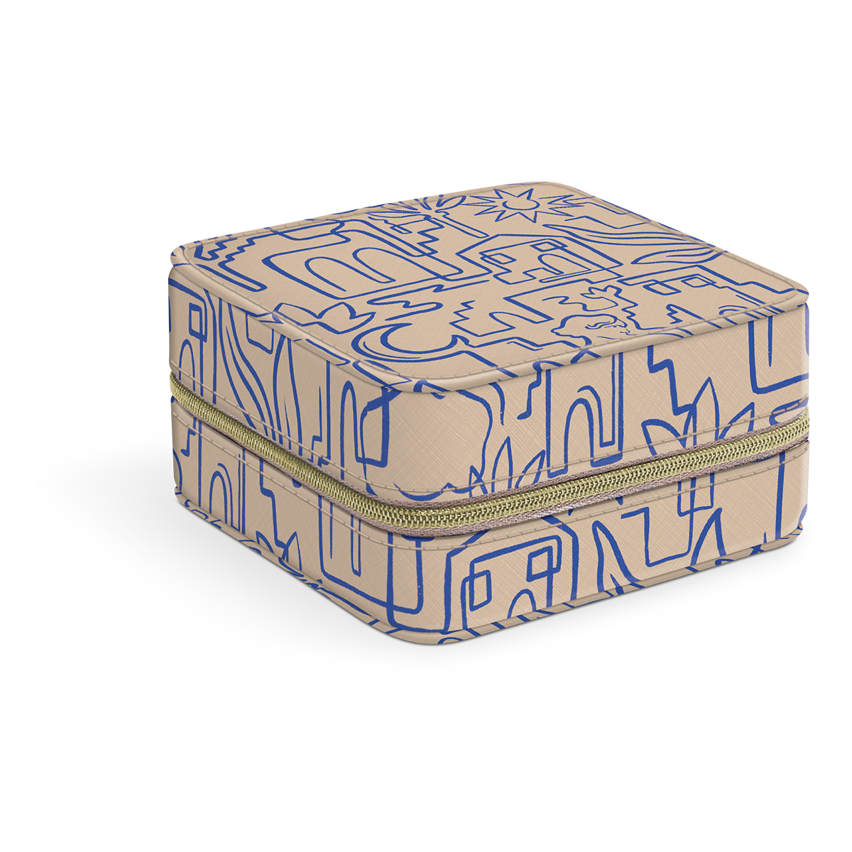 Linework-themed travel jewelry case for elegant organization.