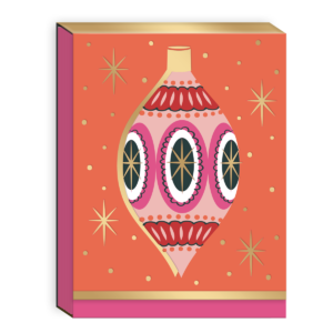 Orange pocket notepad featuring festive ornament motifs, perfect for jotting down reminders.
