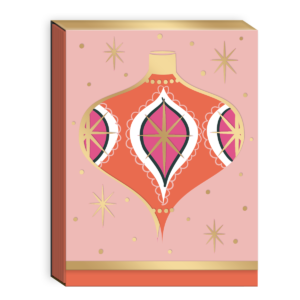 Pink pocket notepad with holiday ornament designs, ideal for festive notes.