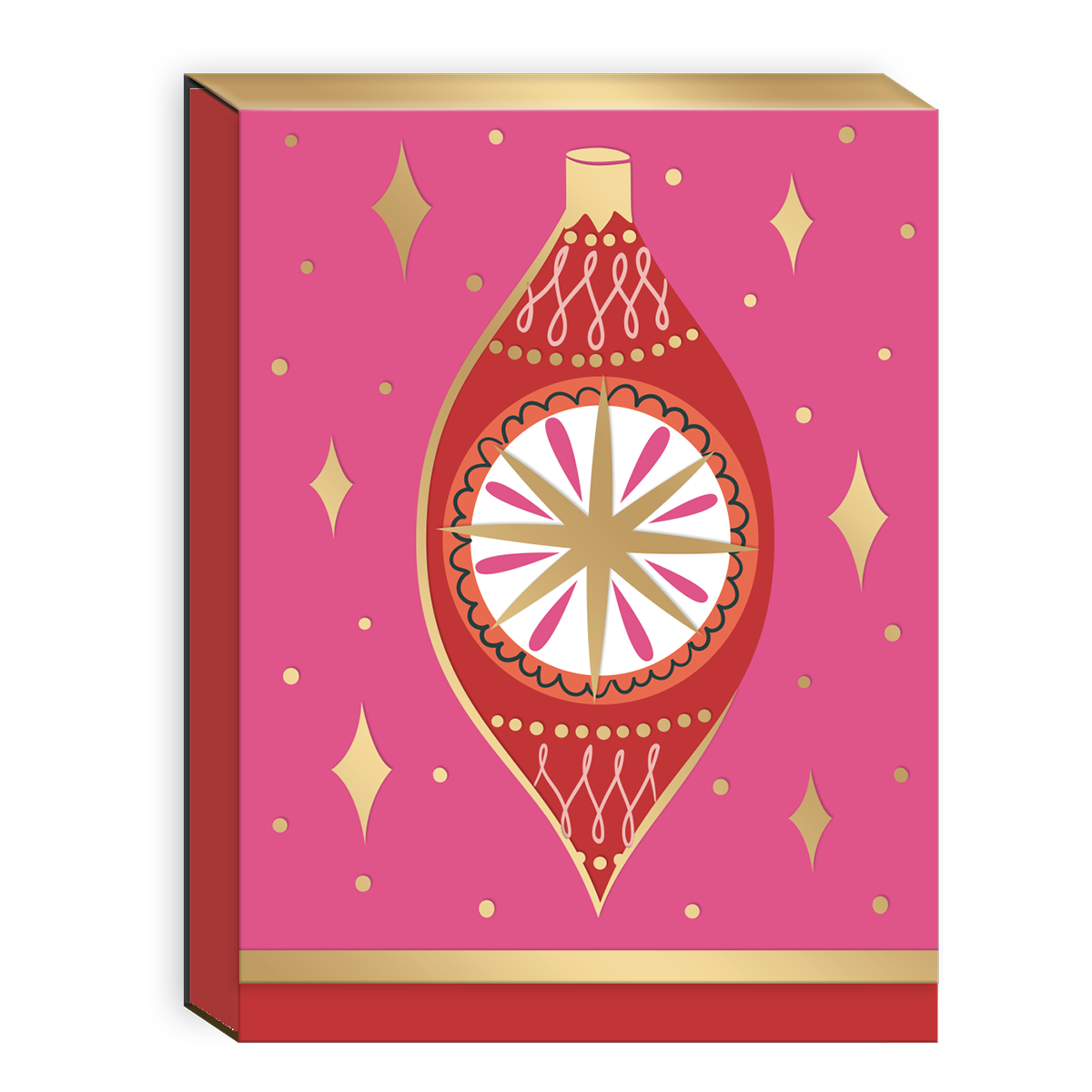 Magenta pocket notepad featuring festive ornament patterns, great for holiday reminders.