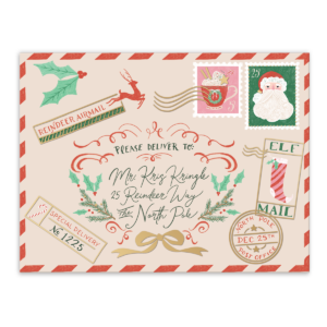 Cream pocket notepad with holiday designs, perfect for jotting down notes to Santa.