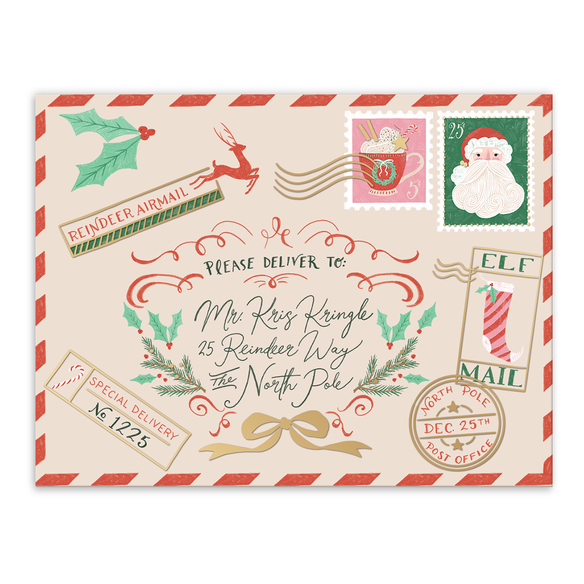 Cream pocket notepad with holiday designs, perfect for jotting down notes to Santa.