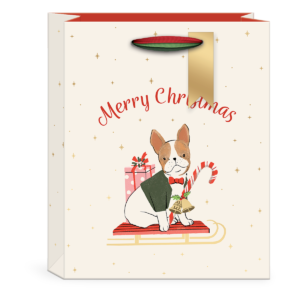 Medium gift bag with Frenchie-themed designs, perfect for festive presents.