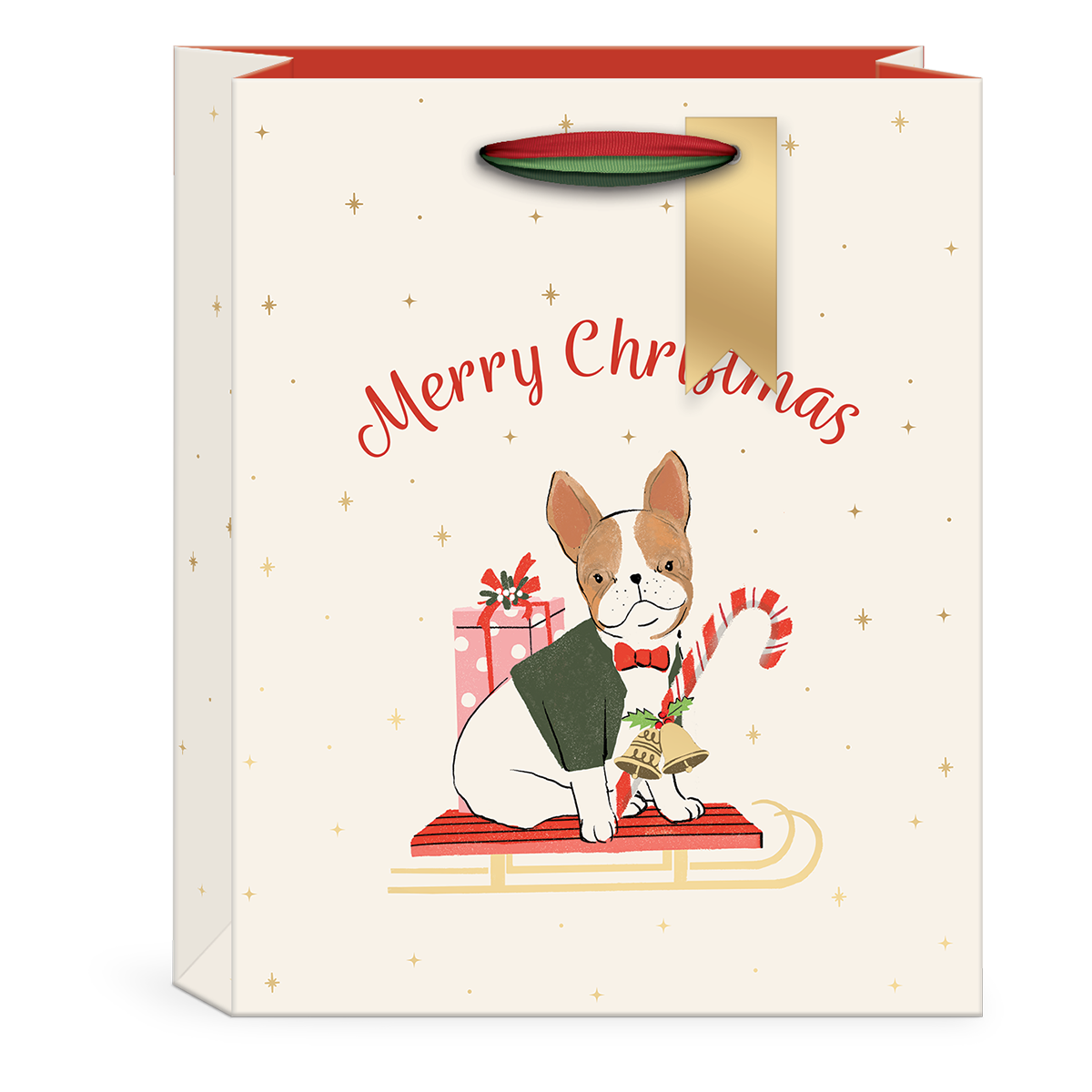 Medium gift bag with Frenchie-themed designs, perfect for festive presents.