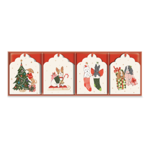 Assorted gift tags with pet-themed designs, ideal for holiday gifting.