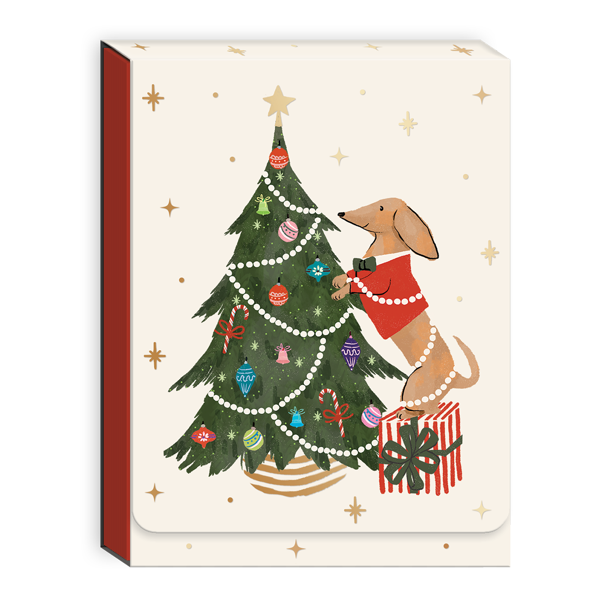 Dachshund-themed pocket notepad with holiday designs, great for festive notes.