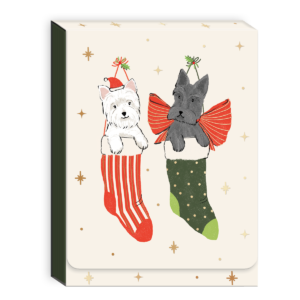 Terrier-themed pocket notepad with holiday designs, perfect for festive notes.