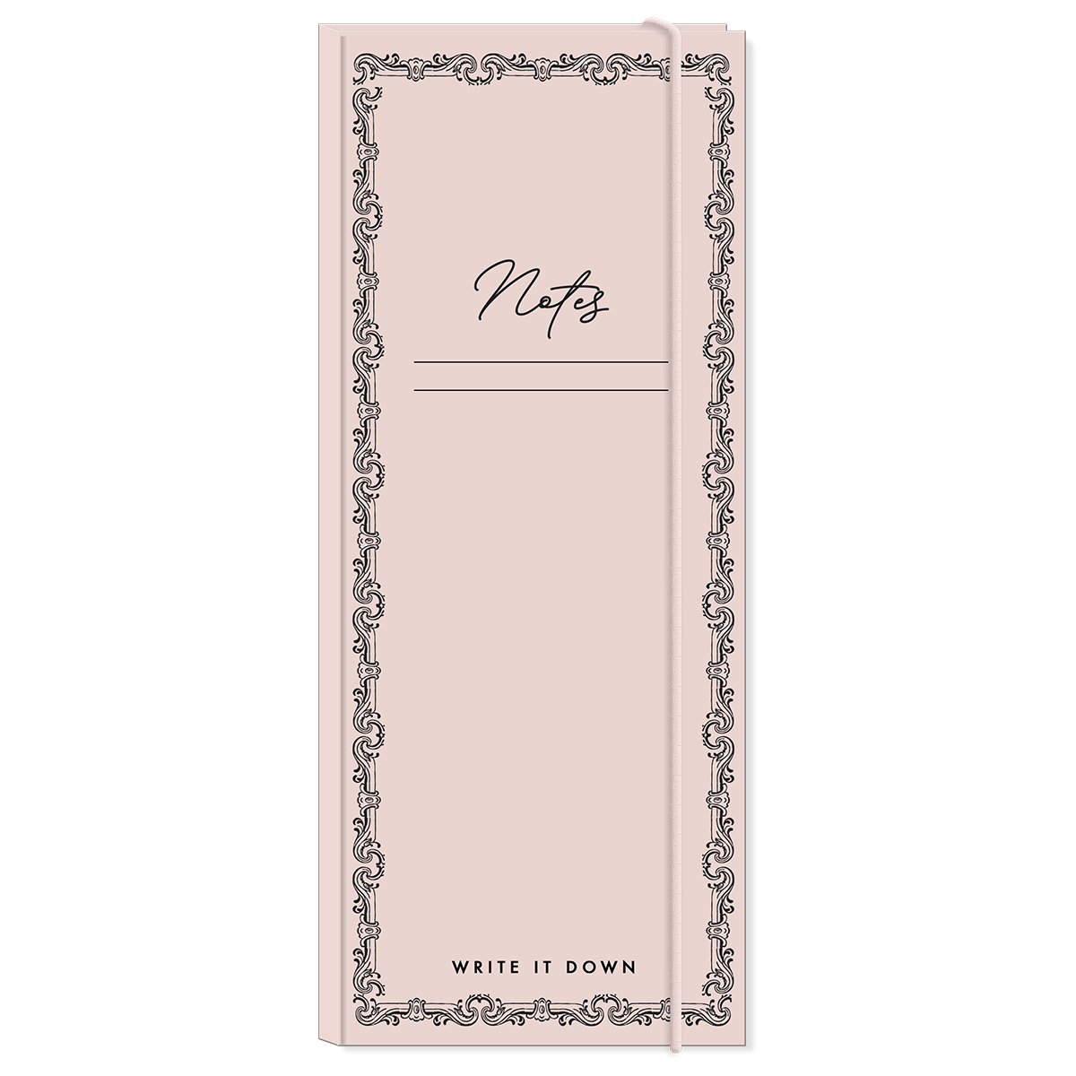 Blush-colored note-folio with notepads and a gold metallic pen, perfect for staying organized.