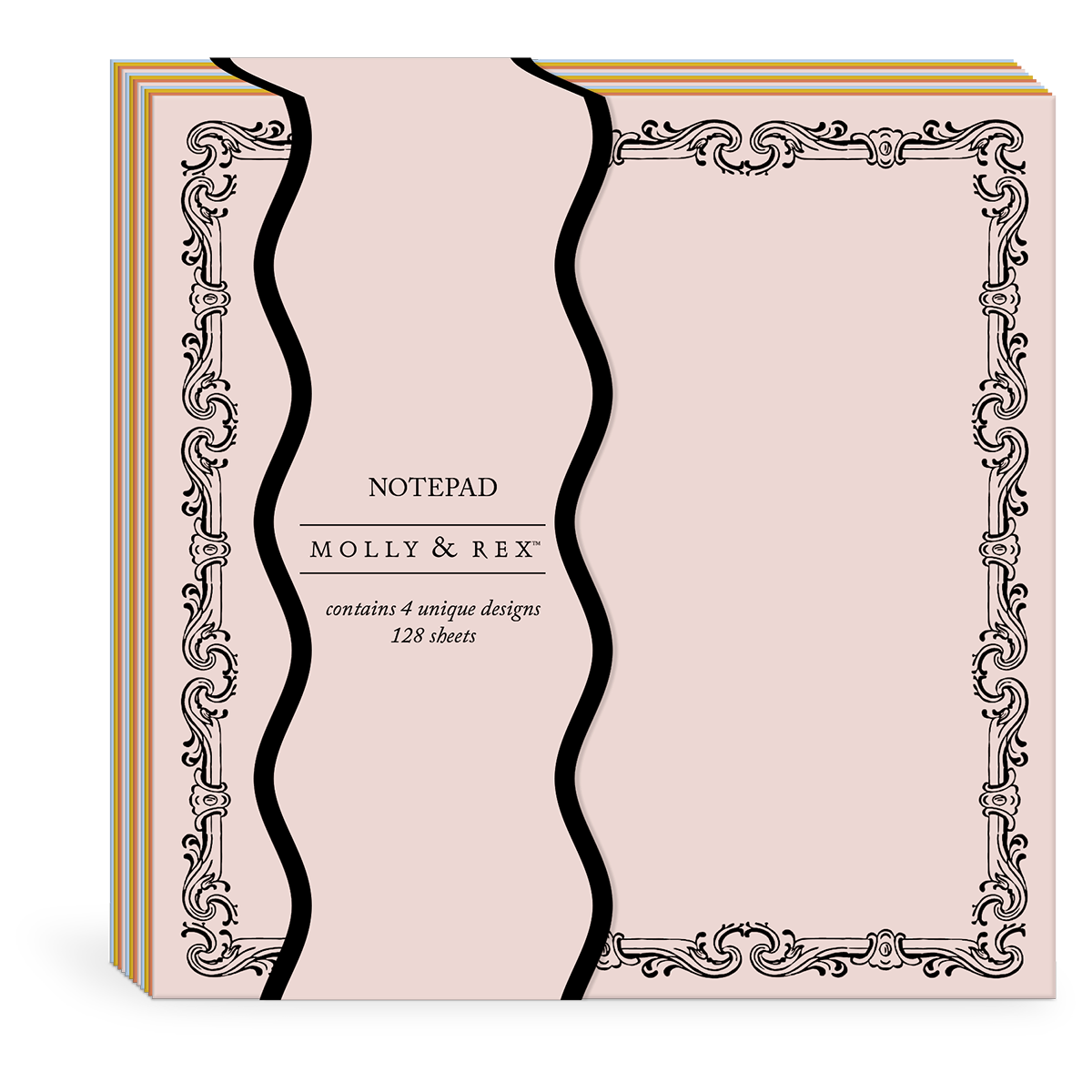 Multi-patterned notepad for jotting down important notes and doodles.