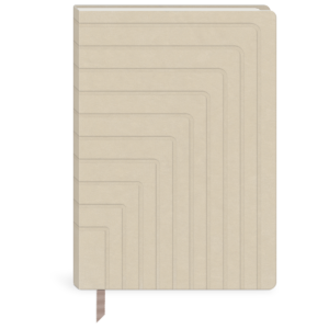 Cream fabric journal for jotting down inspirations and ideas.