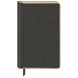 Black fabric journal for recording inspirations and plans.