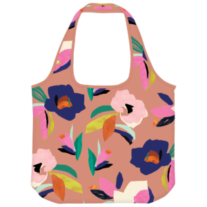 Floral-patterned reusable tote bag, perfect for carrying essentials.