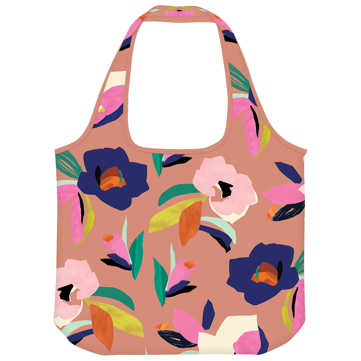 Floral-patterned reusable tote bag, perfect for carrying essentials.